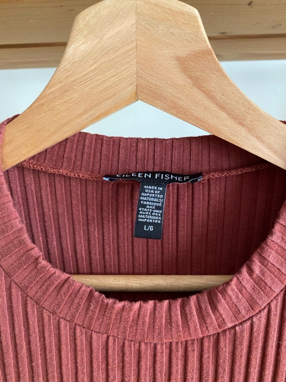 Eileen Fisher Rust Orange Textured Stretch Rib Crew Neck Dress Large - Picture 12 of 15